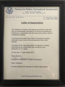 OCCO Veterans In Politics Letter of Appreciation