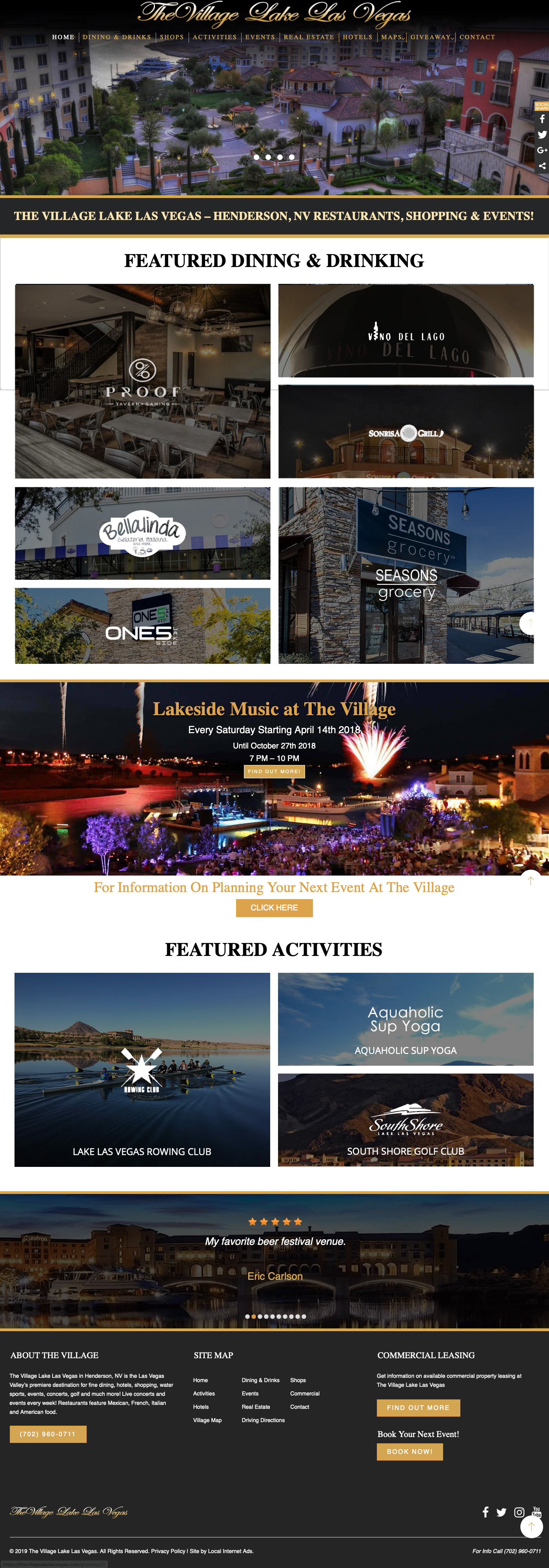 Website for vacation event destination Lake Las Vegas